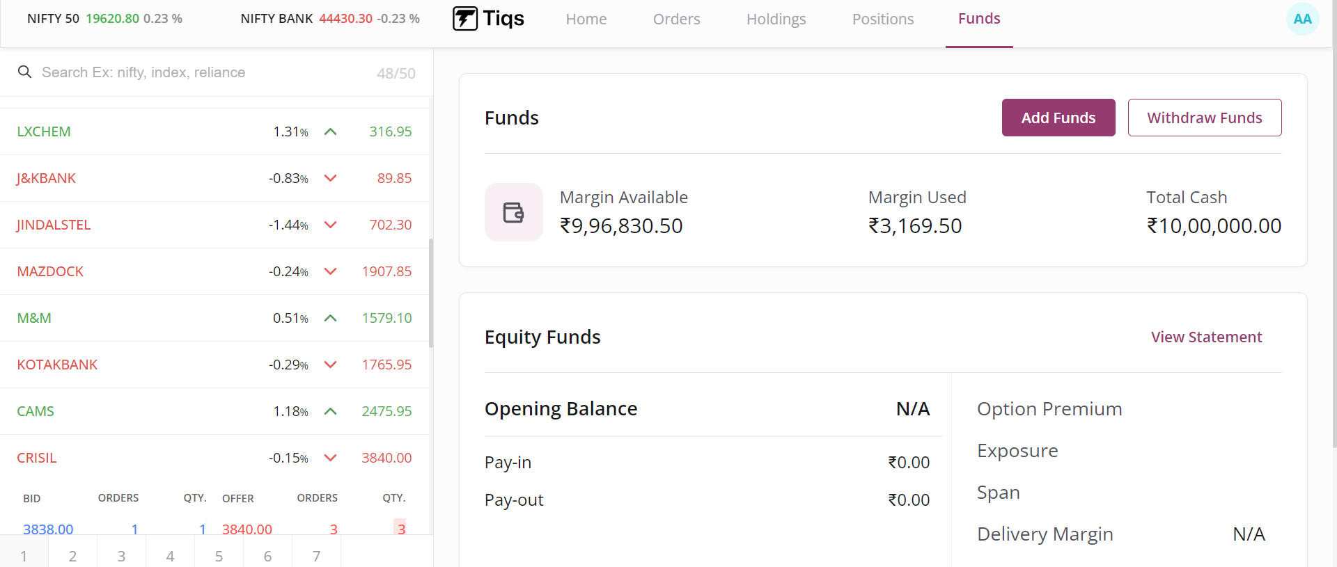 Funds Page